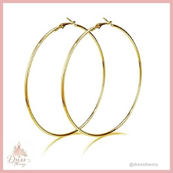 Large 100mm Hoop Earrings Hypoallergenic 14K Gold Plated Statement Jewelry - Picture 2 of 7